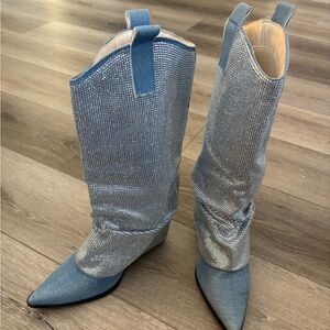 Liliana Rhinestone & Denim
Knee High Boots Size 7.5
